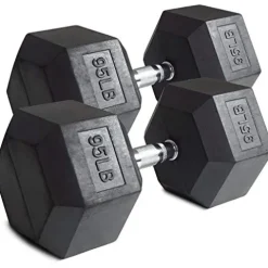 CUTICATE PowerFit Rubber Hex Dumbbells 95lb Black, Silver