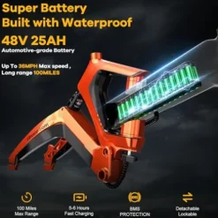 Cybervelo EK6 Max 2.0 Electric Bike 2200W 25Ah 20″ Fat Tire Orange