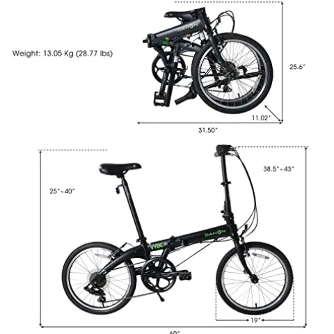 Dahon VYBE D7 Folding Bike Lightweight Aluminum Frame 7-Speed 20” Black