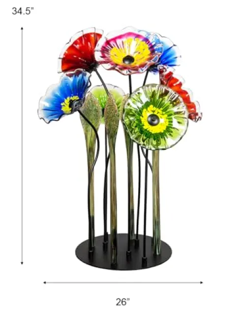 Dale Tiffany Fiore Bloom Hand Blown Glass Flower Sculpture with Metal Stand Multicolor 34.5
