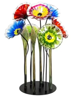 Dale Tiffany Fiore Bloom Hand Blown Glass Flower Sculpture with Metal Stand Multicolor 34.5
