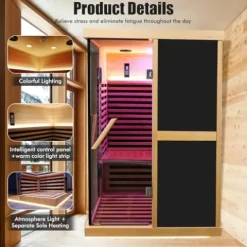 Daleyzay 2 Person Low EMF Infrared Hemlock Sauna Natural