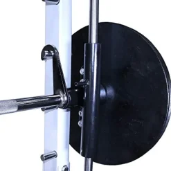 Deltech Fitness DF4900 Smith Machine with Linear Bearings, Weight Plate Storage, Pull-Up Bar, Squat Rack, Half Power Cage White and Black