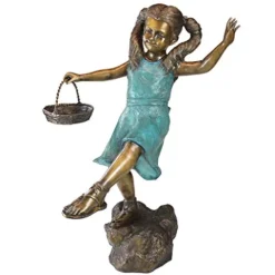 Design Toscano Brittany with a Basket Little Girl Cast Bronze Garden Statue Two Tone Bronze & Verdigris