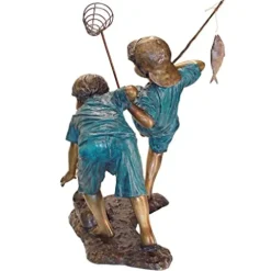 Design Toscano Double Trouble Fishing Boys Cast Bronze Garden Statue Two Tone Bronze & Verdigris