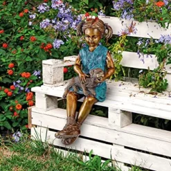 Design Toscano Savannah Girl with Dog Garden Statue Cast Bronze Two Tone Bronze & Verdigris