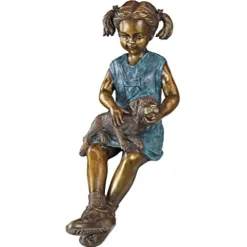 Design Toscano Savannah Girl with Dog Garden Statue Cast Bronze Two Tone Bronze & Verdigris