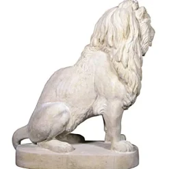 Design Toscano Stately Chateau Lion Sentinel Garden Statue Right Antique Stone Finish