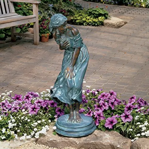 Design Toscano The Windblown Maiden Cast Bronze Garden Statue Two Tone Bronze & Verdigris