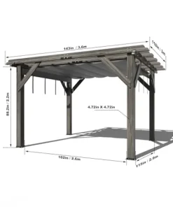 DEXSO 10′ x 12′ Cedar Wood Pergola with Retractable Shade Canopy Charcoal Gray