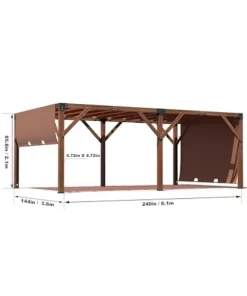 DEXSO 12′ x 20′ Cedar Wood Pergola with Retractable Shade Canopy Reddish-Brown