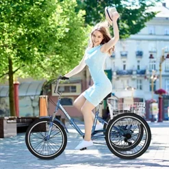 DoCred Adult Folding Tricycle 7-Speed 20/24/26-Inch Peacock Blue