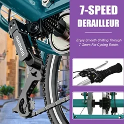 DoCred Adult Folding Tricycle 7-Speed 20/24/26-Inch Peacock Blue