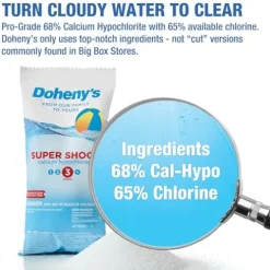 Doheny’s Super Pool Shock Pro-Grade Chlorine 68% Cal-Hypo Granular 100lb