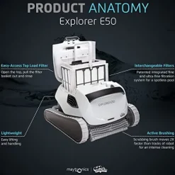 Dolphin Explorer E50 Wi-Fi Robotic Pool Vacuum Cleaner with Caddy White