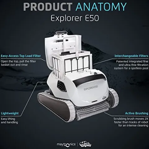 Dolphin Explorer E50 Wi-Fi Robotic Pool Vacuum Cleaner with Caddy & Cover White