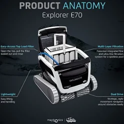 Dolphin Explorer E70 Wi-Fi Robotic Pool Vacuum Cleaner Black