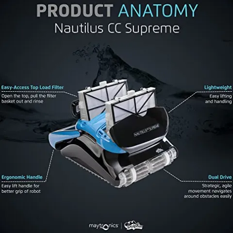 Dolphin Nautilus CC Supreme Automatic Robotic Pool Vacuum Cleaner with Caddy Black