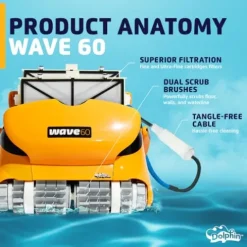 Dolphin Wave 60 Robotic Pool Vacuum Cleaner with Caddy Yellow