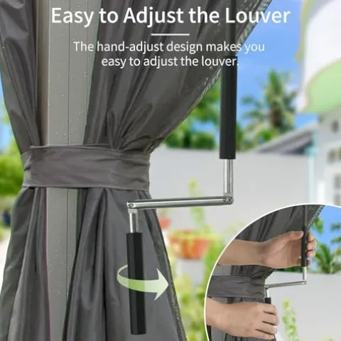 Domi Outdoor Living Louvered Pergola 10x13FT Aluminum Rainproof Backyard with Curtains and Netting Gray