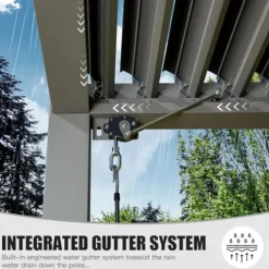 Domi Outdoor Living Louvered Pergola 10x13FT Aluminum Rainproof Backyard with Curtains and Netting Gray