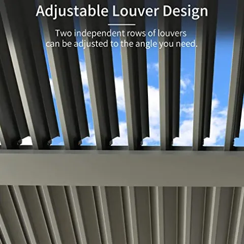 Domi Outdoor Living Louvered Pergola 10x13FT Aluminum Rainproof Backyard with Curtains and Netting Gray