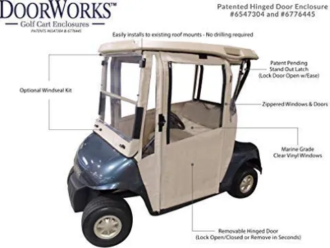 DOORWORKS GOLF CART ENCLOSURES Black Golf Cart Cover – EZGO RXV Vinyl Cart Cover, Swinging Hard Doors