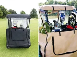 DOORWORKS GOLF CART ENCLOSURES Blue Universal Golf Cart Cover with Travel Bag – Portable & Drivable 4-Sided – Fits EZGO TXT RXV & Club Car DS Precedent Onward (Blue, 60” L X 44” W)