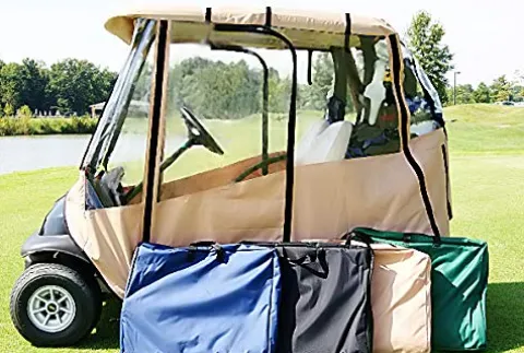 DOORWORKS GOLF CART ENCLOSURES Blue Universal Golf Cart Cover with Travel Bag – Portable & Drivable 4-Sided – Fits EZGO TXT RXV & Club Car DS Precedent Onward (Blue, 60” L X 44” W)