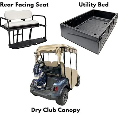 DOORWORKS GOLF CART ENCLOSURES Black Vinyl Golf Cart Cover for EZGO TXT 14+ – Track-Style Marine Grade – Fits Golf Bags, Utility Box or Rear Facing Seat