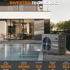 DR. INFRARED HEATER DR-650HP Full DC Inverter Heat Pump for Ground Swimming Pools, Black