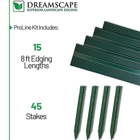 Dreamscape PermLine Aluminum Landscape Edging – 15 Strips, 120 Ft Total, Green Duraflex