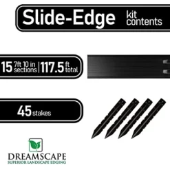 Dreamscape SlideEdge Aluminum Landscape Edging – 16 Strips, 117.5ft Total, Black