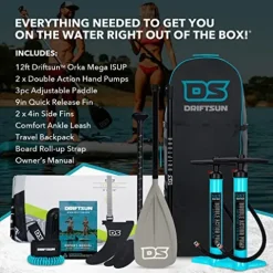 Driftsun Inflatable Paddle Board 12ft Extra Wide SUP Package Green