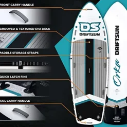Driftsun Inflatable Paddle Board Teal 12ft x 45in Extra Wide Stand Up SUP Package