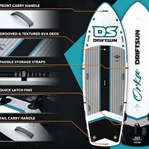 Driftsun Inflatable Paddle Board Teal 12ft x 45in Extra Wide Stand Up SUP Package
