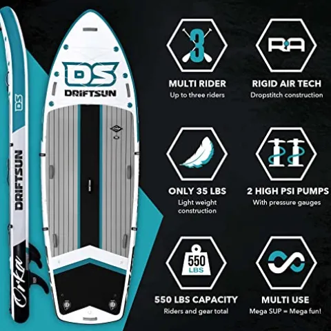 Driftsun Inflatable Paddle Board Teal 12ft x 45in Extra Wide Stand Up SUP Package