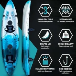 Driftsun Teton 120 Hard Shell Kayak for 2-3 People with Paddles Gray & White