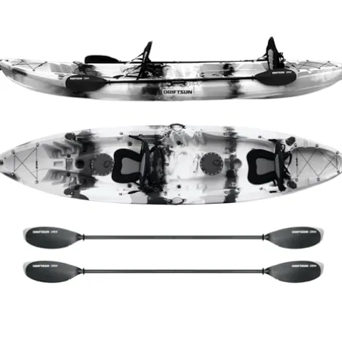 Driftsun Teton 120 Hard Shell Kayak for 2-3 People with Paddles Gray & White