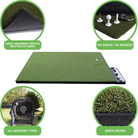 DURA-PRO Perfect Reaction Golf Mat 5×5 Feet Premium Turf Indoor/Outdoor – Golf Stance Mat with Accessories