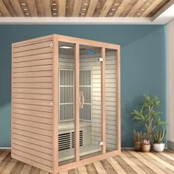 Durasage 3-Person Carbon Infrared Sauna – Canadian Hemlock Wooden – 2000 Watts – Bluetooth, FM Radio & USB Input