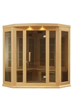 DYNAMIC SAUNAS Maxxus 3 Per Low EMF FAR Infrared Carbon Corner Canadian Hemlock Sauna Natural Finish