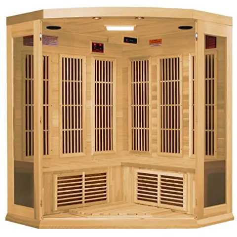 DYNAMIC SAUNAS Maxxus 3 Per Low EMF FAR Infrared Carbon Corner Canadian Hemlock Sauna Natural Finish
