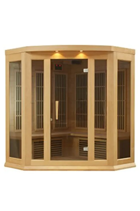 DYNAMIC SAUNAS Maxxus 3 Per Low EMF FAR Infrared Carbon Corner Canadian Hemlock Sauna Natural Finish