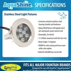 EasyPro Pond Products AquaShine 11 Watt Warm White LED Fountain Lights with Timer & Remote Control