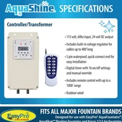 EasyPro Pond Products AquaShine 11 Watt Warm White LED Fountain Lights with Timer & Remote Control