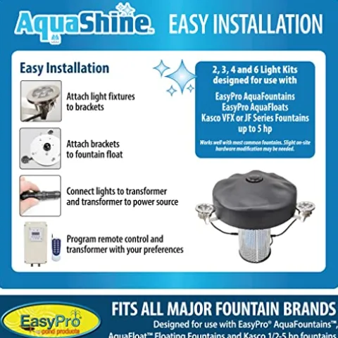 EasyPro Pond Products AquaShine 11W Warm White LED Fountain Lights with Timer & Remote Control