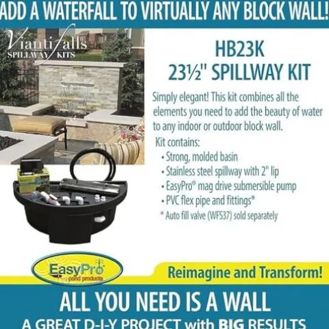 EasyPro Pond Products HB23K Vianti Falls 23 Inch Spillway Kit with White LED