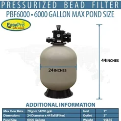 EasyPro Pond Products PBF6000 Pressurized Bead Filter for Ponds & Fish Systems 6000 Gallon Max