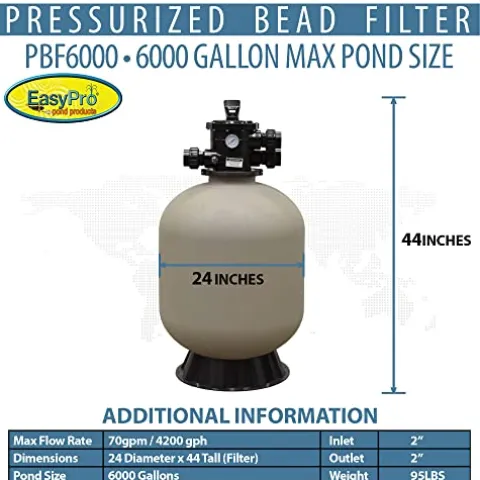 EasyPro Pond Products PBF6000 Pressurized Bead Filter for Ponds & Fish Systems 6000 Gallon Max